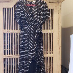 Calvin Klein Black and White Polka Dot Midi Dress